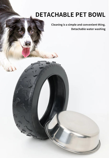 Pet Bowl Tire Shape Large Diameter Bowl Non-Slip Removable and Washable Pet Food Utensils