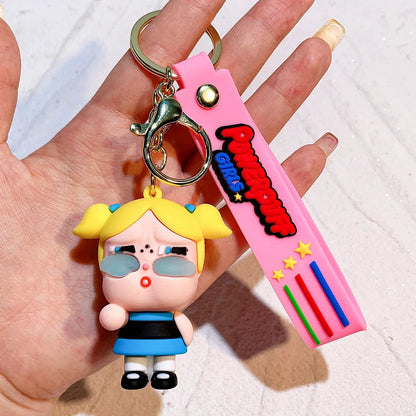 malefic keychain Powerpuff Girls Creative Keychain for Women Men Fans Cartoon Cute Silicone Doll Pendant Keyring Gifts Keys Hold