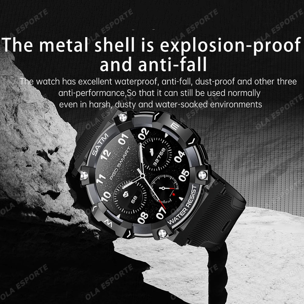 New Outdoor Military Smartwatch For Men Health Monitor Bluetooth Call Voice Assistant GPS Sports Waterproof Men Smartwatch 2024