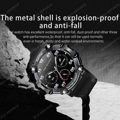 New Outdoor Military Smartwatch For Men Health Monitor Bluetooth Call Voice Assistant GPS Sports Waterproof Men Smartwatch 2024