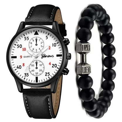 4/2/1pcs Men Sports Watches Set Man Business Quartz Wristwatch Luxury Brown Leather Bracelet Men Casual Clock Watch（NO Box）