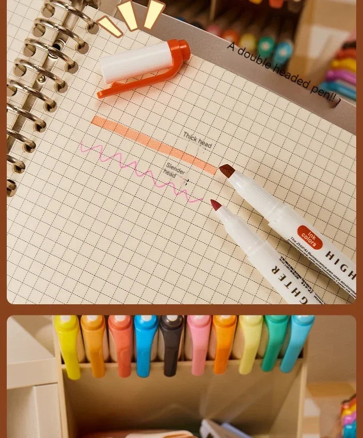 5 Colors/box Double Headed Highlighter Pen Set Fluorescent Drawing Markers Highlighters Pens Art Japanese Cute Pastel Stationery