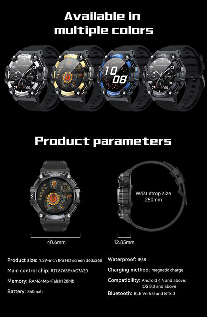 PG666 Outdoor Rugged Smart Watch Men IP68 Waterproof Bluetooth Call Smartwatch Multiple Sports Modes Blood Pressure Oxygen Watch