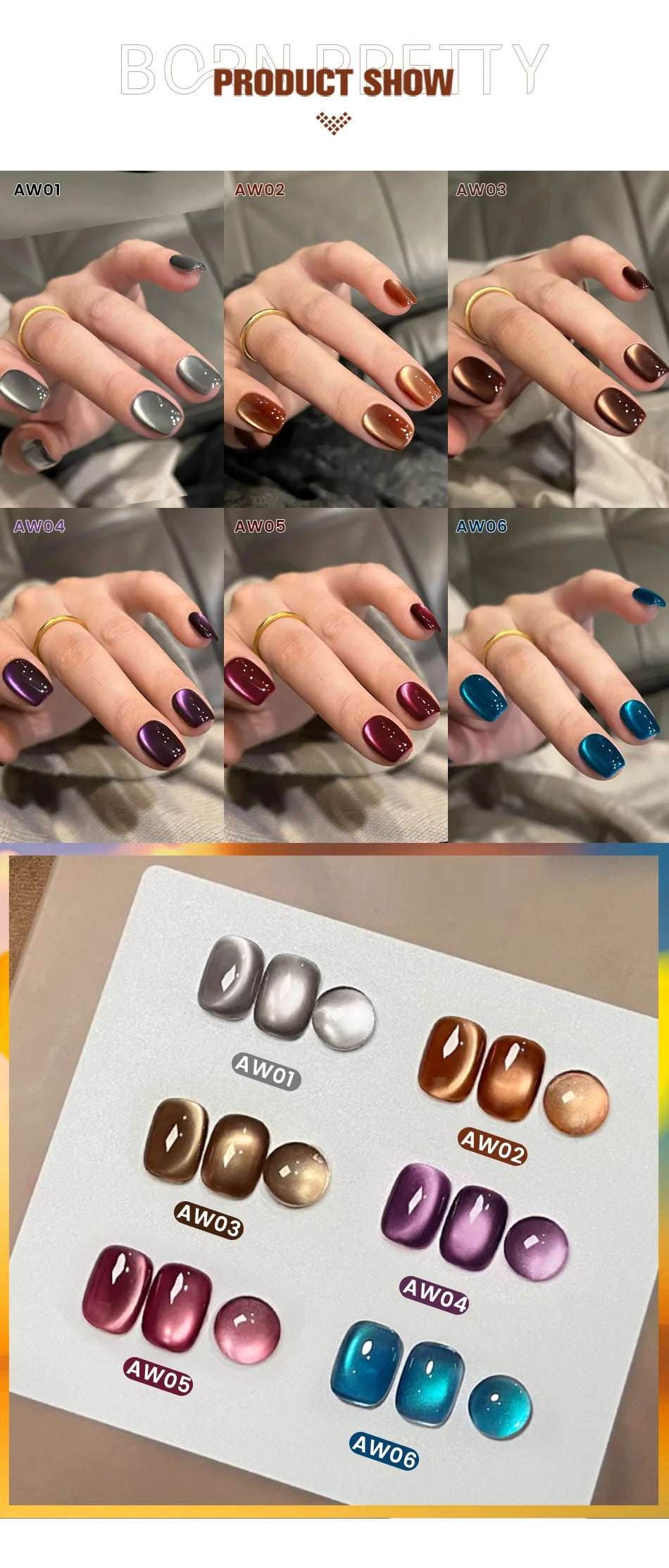 BORN PRETTY 10ml Water Light Cat Magnetic Gel for Autumn Winter Naills Semi Permanent Soak Off UV Gel Manicure Nail Art Varnish