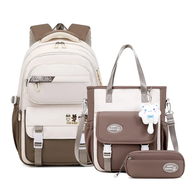 Backpack 3Pcs/Set for Girls Large Capacity Middle Schoolbag Student Schoolbag Set School Backpack Bags for Teenage Students Bag