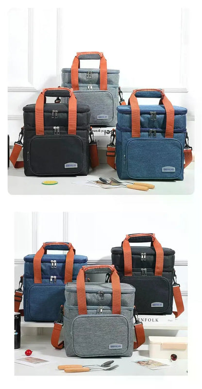 Portable Thermal Lunch Bag Picnic Food Cooler Bags Insulated Case Durable Waterproof Office Lunchbag Shoulder Strap Cooling Box