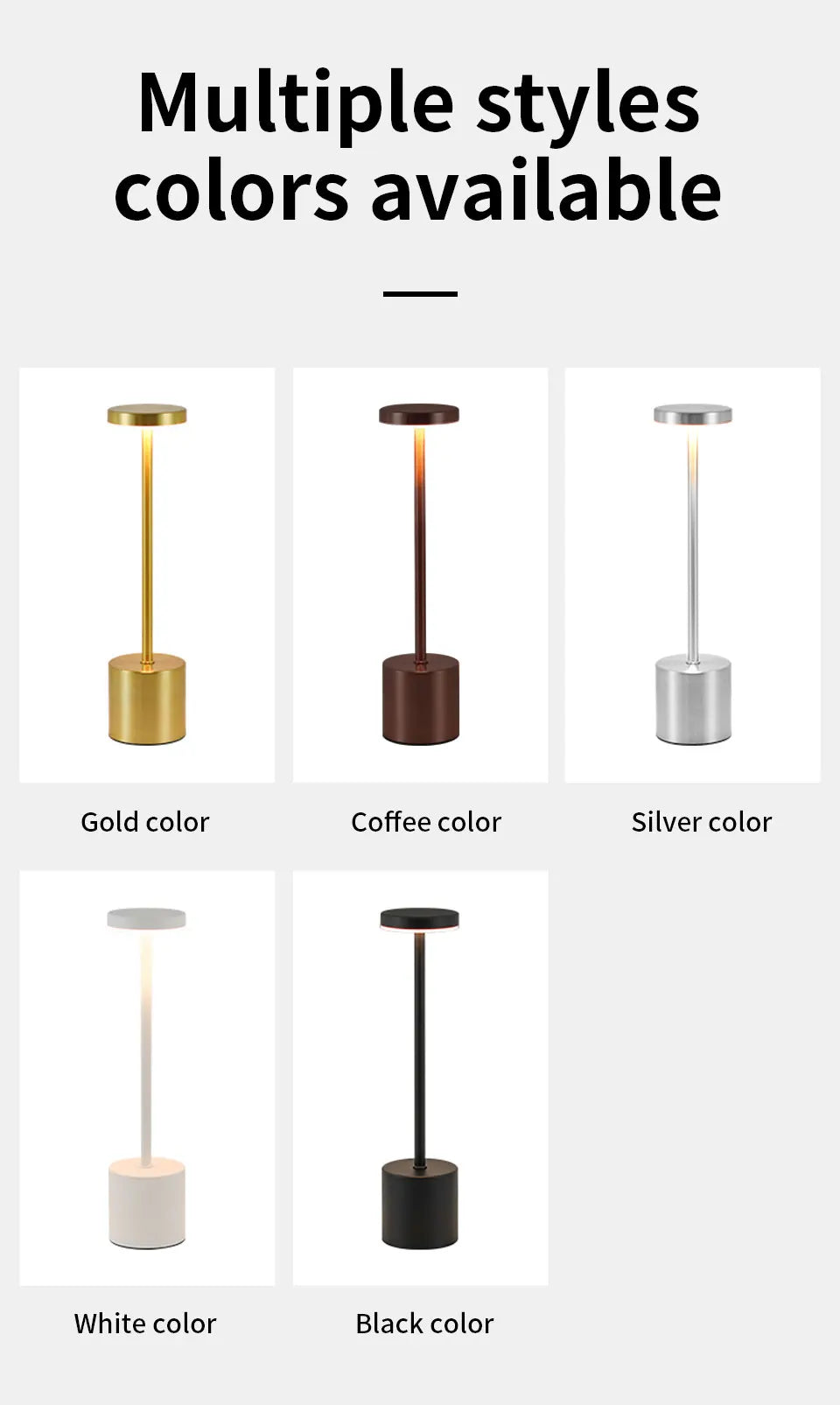 2pcs USB Rechargeable LED Desk Lamp Stepless Dimming Tricolor Touch Night Light Bedside Light Bar Hotel Decoration