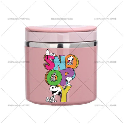 630ml Snoopys Food Thermal Jar Insulated Soup Cup Stainless Steel Vacuum Lunch Box with Handle Portable Sealed Bento Boxes Gift