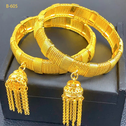 XUHUANG New Design Dubai Gold Color Bangles With Tassel Pendant For Women Indian Middle Eastern Nigerian Wedding Luxury Jewelry