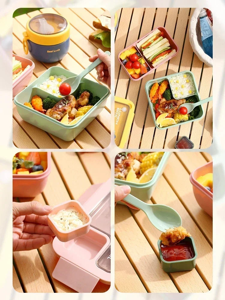 850/1100ml Portable Lunch Box Outdoor Picnic Bento Box with Soup Bowl Tableware Thermal Bag Microwavable Heating Meal Box