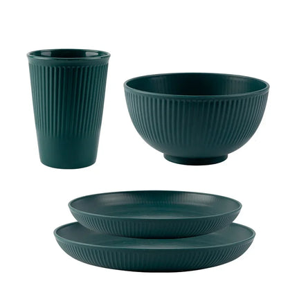 Wheat Straw Cutlery Set 4Pcs Bowl Cup Dish Set Portable Tableware Set Dinnerware Kits for Picnic Camping