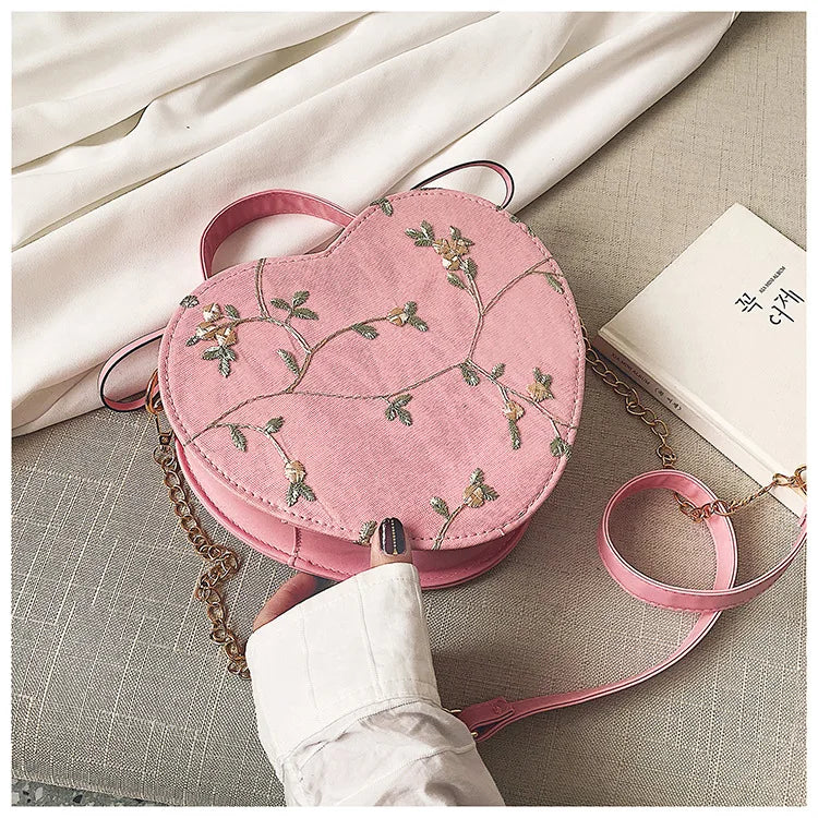 Sweet Lace Round Handbags High Quality PU Leather Women Crossbody Bags for Women 2025 Small Fresh Flower Chain Shoulder