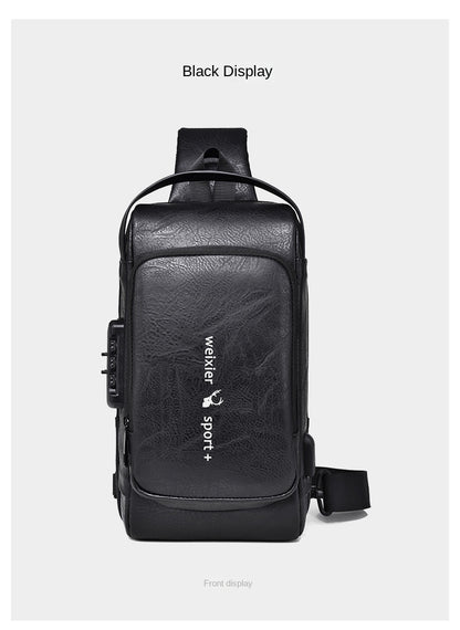 New Casual Chest Bag Travel shoulder bag Men Multifunction Anti-theft USB Charging Crossbody Bag Quality PU Leather Pack Male