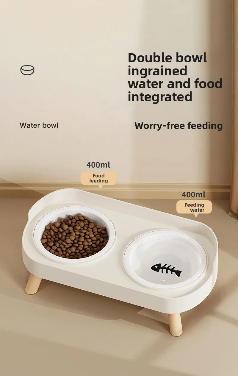 Pet Bowl PP Plastic Double Bowl Anti-killing Bowl Water and Grain Integrated Dog Bowl Cat Dog Water and Grain Bowl