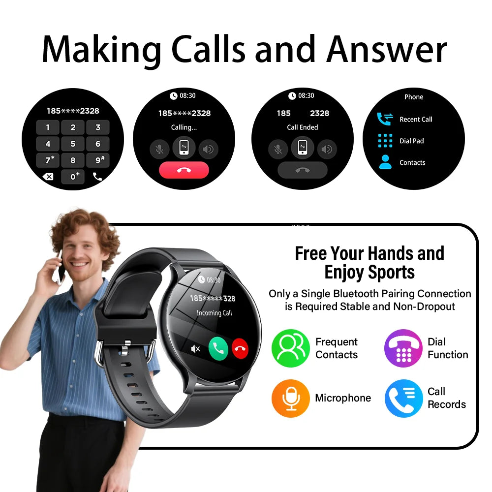 KESHUYOU New Smart Watch Women's Men's Full Touch Screen Bluetooth Talk Sports Fitness Tracker Heart Rate Monitor Smart Watch