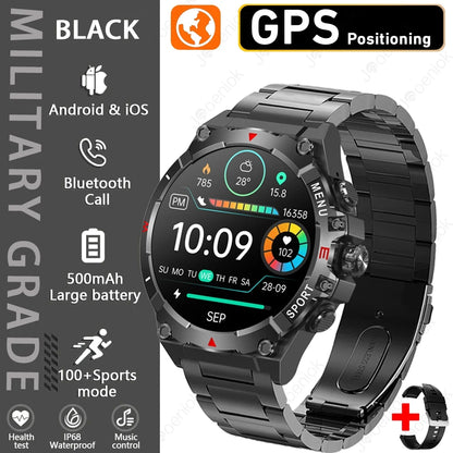 Military GPS Smart Watch Men AMOLED HD Screen Altitude Compass Heart Rate Sports Watch BT Calling IP68&10ATM Waterproof Watch