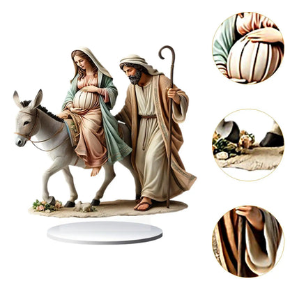 Jesus Nativity Statue Traditional Lightweight Multifunctional 2D Flat Acrylic Ornament for Gifts Friends Office Family Tabletop
