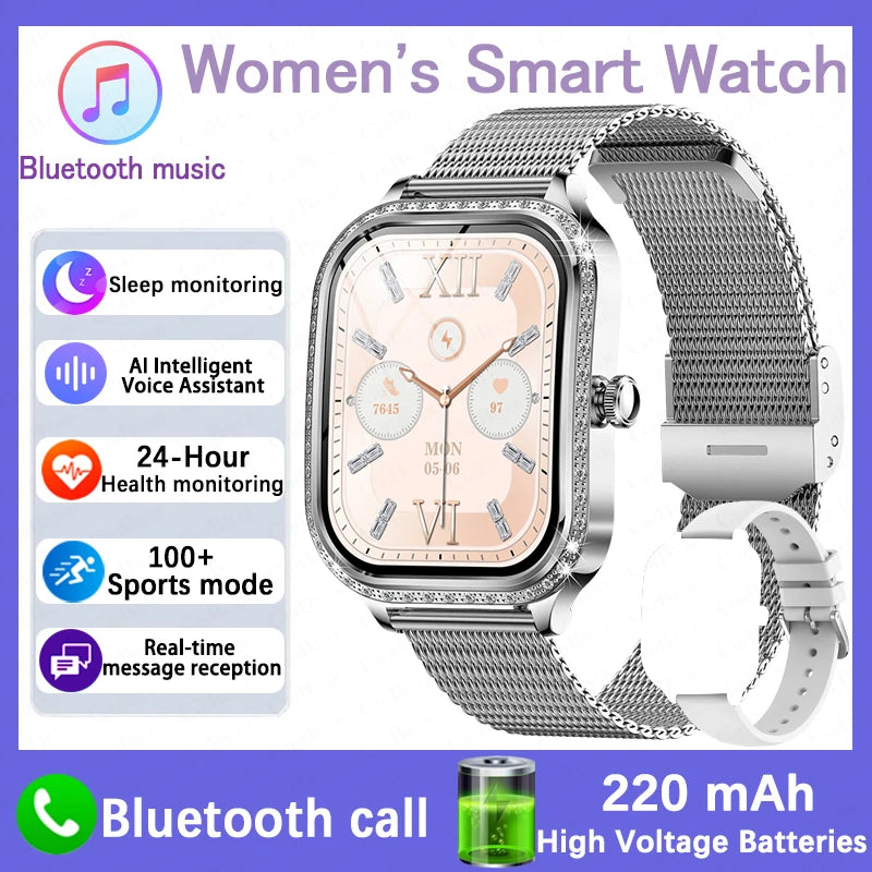 New Fashion Women Smart Watch 1.75inch Curved Screen Sports Bracelet BT HD Calling Clock IP68 Waterproof Diamond Case Smartwatch