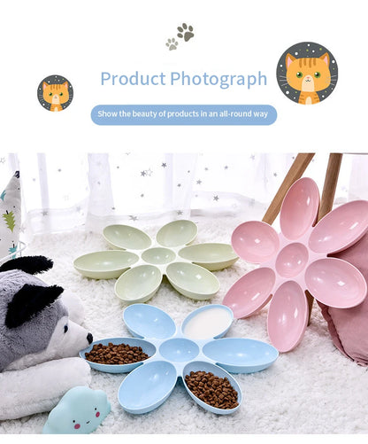 Flower Shaped Pet Bowl with 6 Connected Bowls for Small Dog and Cat, Water Dish, Puppy Feeding Bowls, Slow Down Eating Feeder