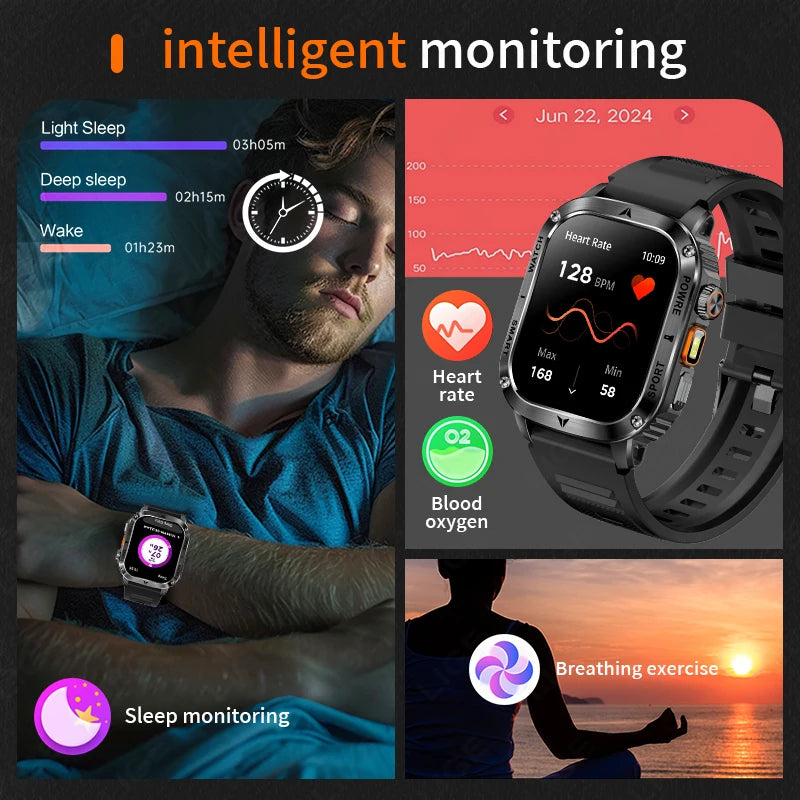LIGE New Premium Military Smart Watch Men Flashlight Waterproof Outdoor Sport Tracker Bluetooth Call Smartwatch 400mAh Battery
