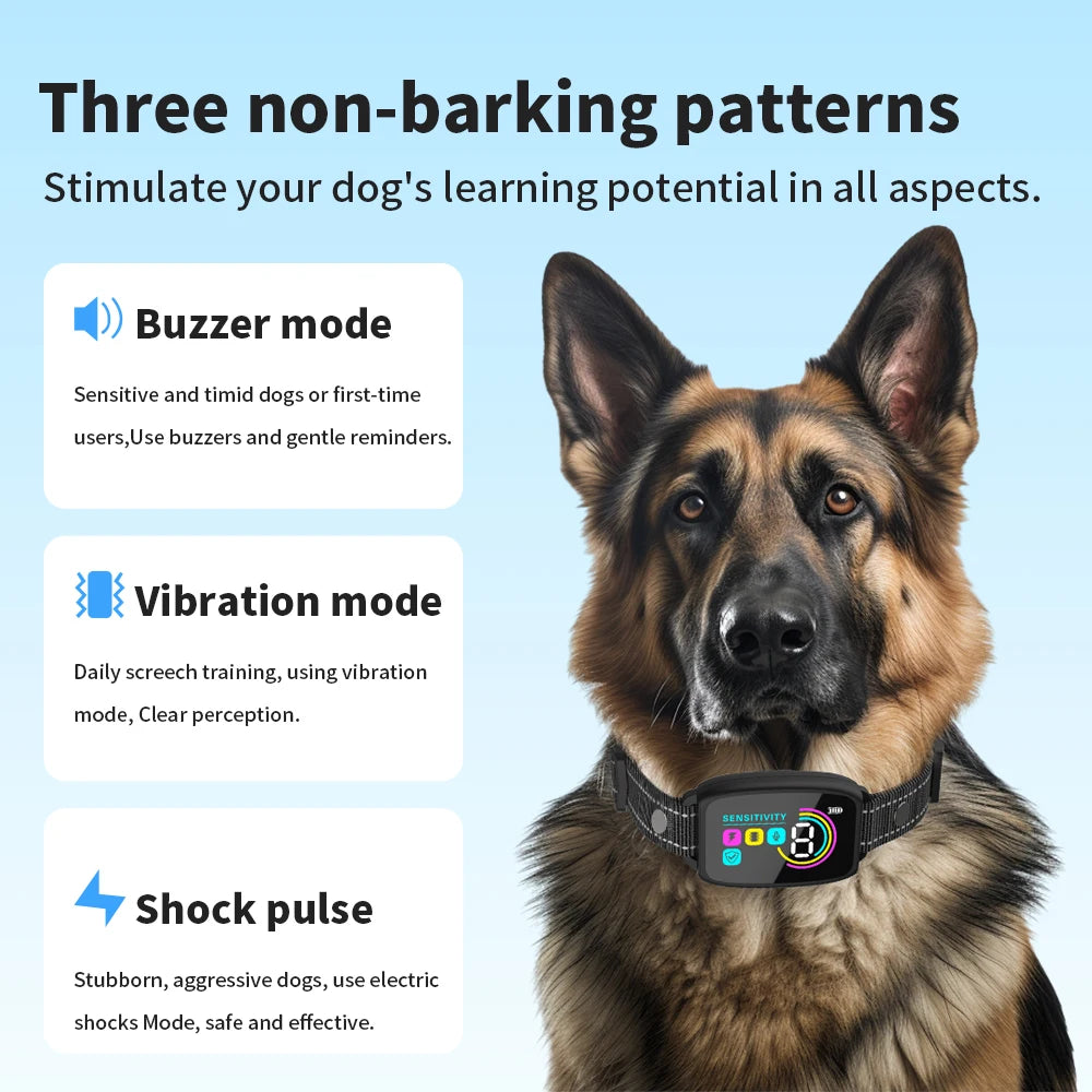 Color Screen Dog Collar Automatic Anti Barking Device IP67 Waterproof Rechargeable Dog Trainer Smart Barking Stopper for Pet Dog
