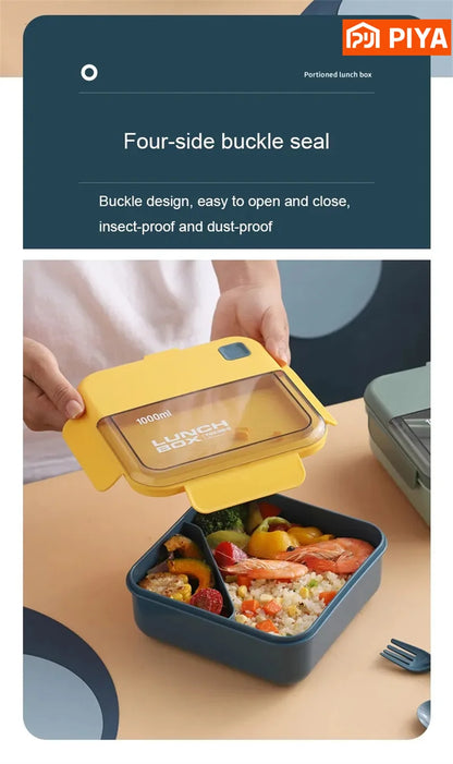 Portable Lunch Box Grid Children Student Office Bento Box with Fork Spoon Leakproof Microwavable Prevent School Food Storage Box