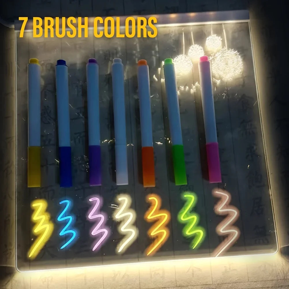 LED Note Board Night Light With Colorful 7 Pens DIY Acrylic Message Board Erasable Painting Drawing Board For Kids Birthday Gift