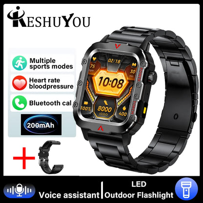 KESHUYOU 2025 New Sports Smart Watch Bluetooth Talk LED Flashlight Multi-function Outdoor Sports Smart Watch for Men Women