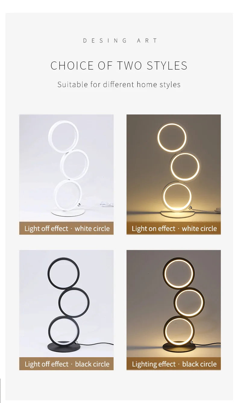 Dimming Table Lamp Intelligent Touch Ring Night Light Bedroom Simple Modern Living Room Lamp Monochrome Circle DeskTable Lamp