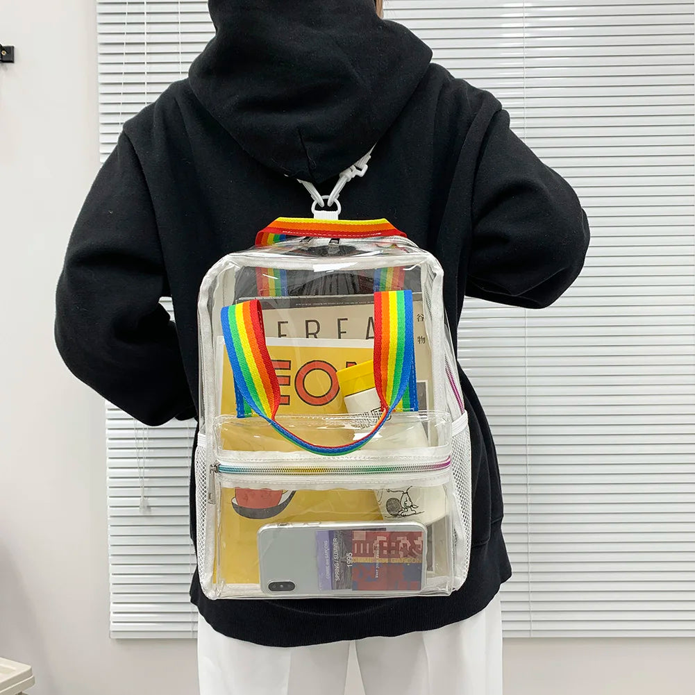 Transparent PVC Outdoor Sports Fitness Knapsack Casual Travel Visible Backpack Large Capacity Waterproof Top-Handle SchoolBag