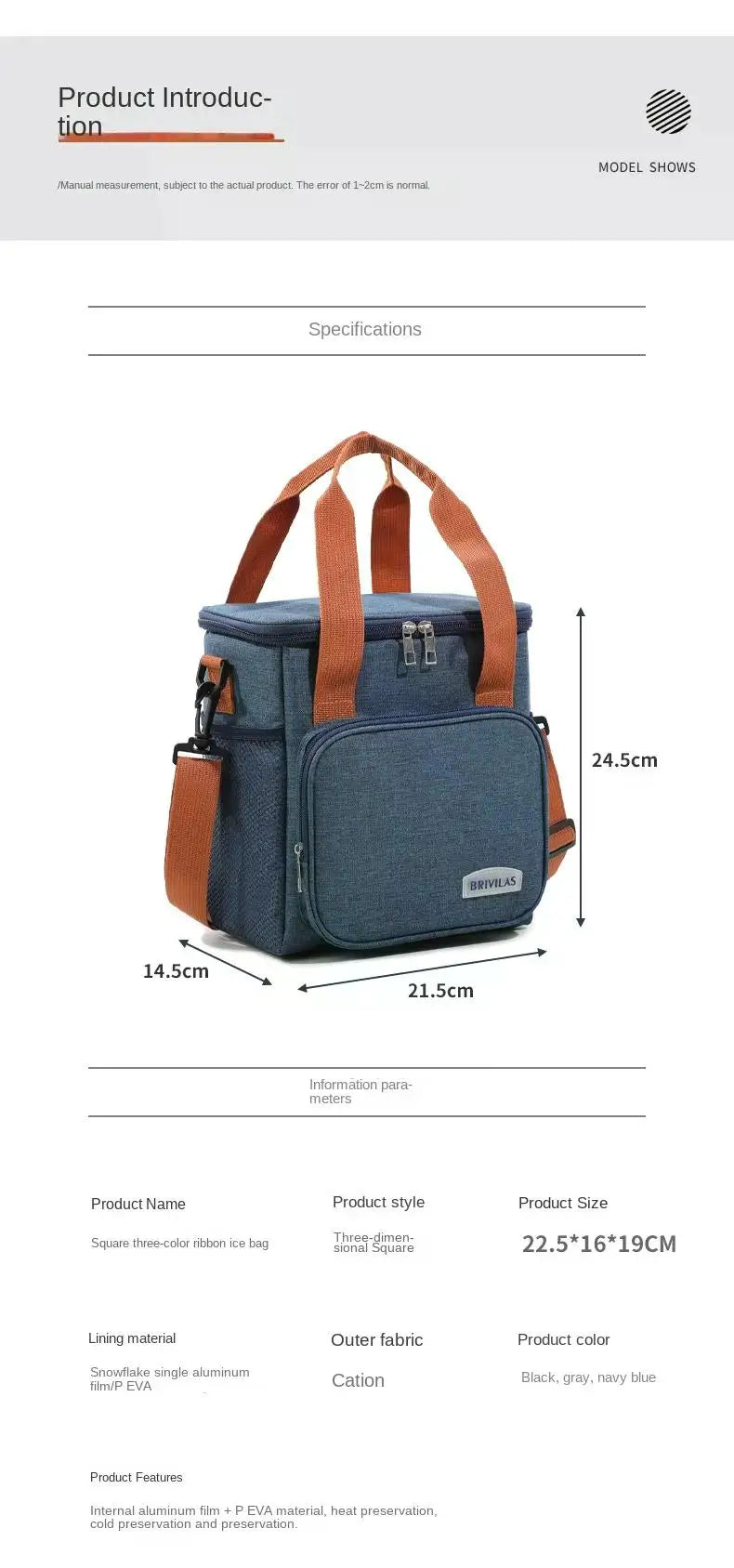 Portable Thermal Lunch Bag Picnic Food Cooler Bags Insulated Case Durable Waterproof Office Lunchbag Shoulder Strap Cooling Box