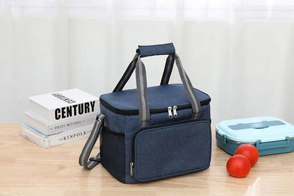 15L Portable Large Insulated Lunch Bag Black Waterproof Leak-proof Thickened Handheld Shoulder Carry Outdoor Picnic Lunch Bag