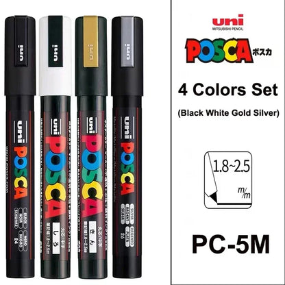 Japan Uni POSCA Marker Pen Set Acrylic Graffiti Drawing Permanent Waterproof Children's Drawing PC-3M/1M/5M Fabric Art Supplies