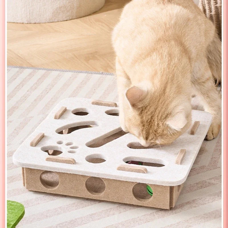 Cat Puzzle Toy Felt Puzzle Box Cat Exercise Toy With Ball Indoor Sports Entertainment Hunting Cat Toys For Indoor Cats