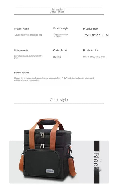 Portable Thermal Lunch Bag Picnic Food Cooler Bags Insulated Case Durable Waterproof Office Lunchbag Shoulder Strap Cooling Box