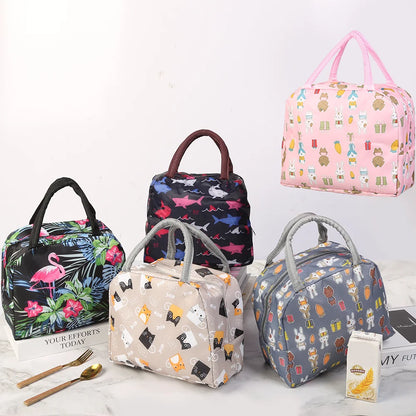 Cartoon Children's Lunch Bag Waterproof Oxford Cloth Portable Lunch Bags Tote Thermal Insulation Aluminum Film