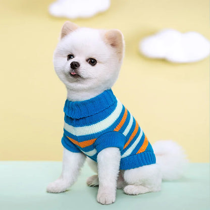 2025 Pet Autumn/Winter Warm Bar Pattern Sweater Elastic Two Leg Collar Dog Cat Knitted Woolen Clothes