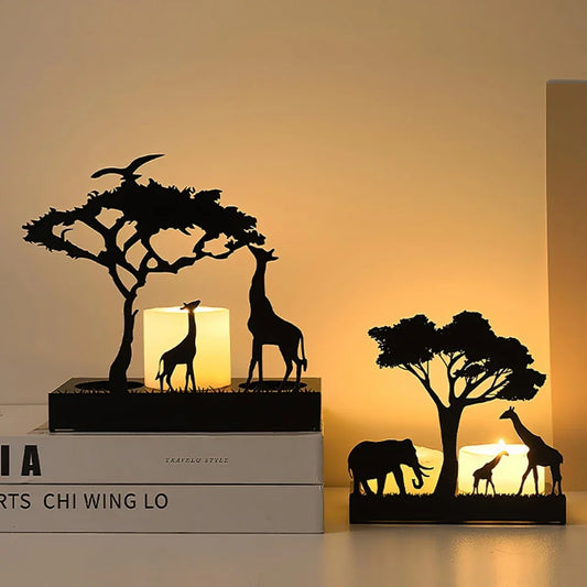 3D Animals Candle Container Silhouette Metal Iron Candlestick Holder Deer Elephant Giraffe Home Desktop Decor DIY Props Gift Kit