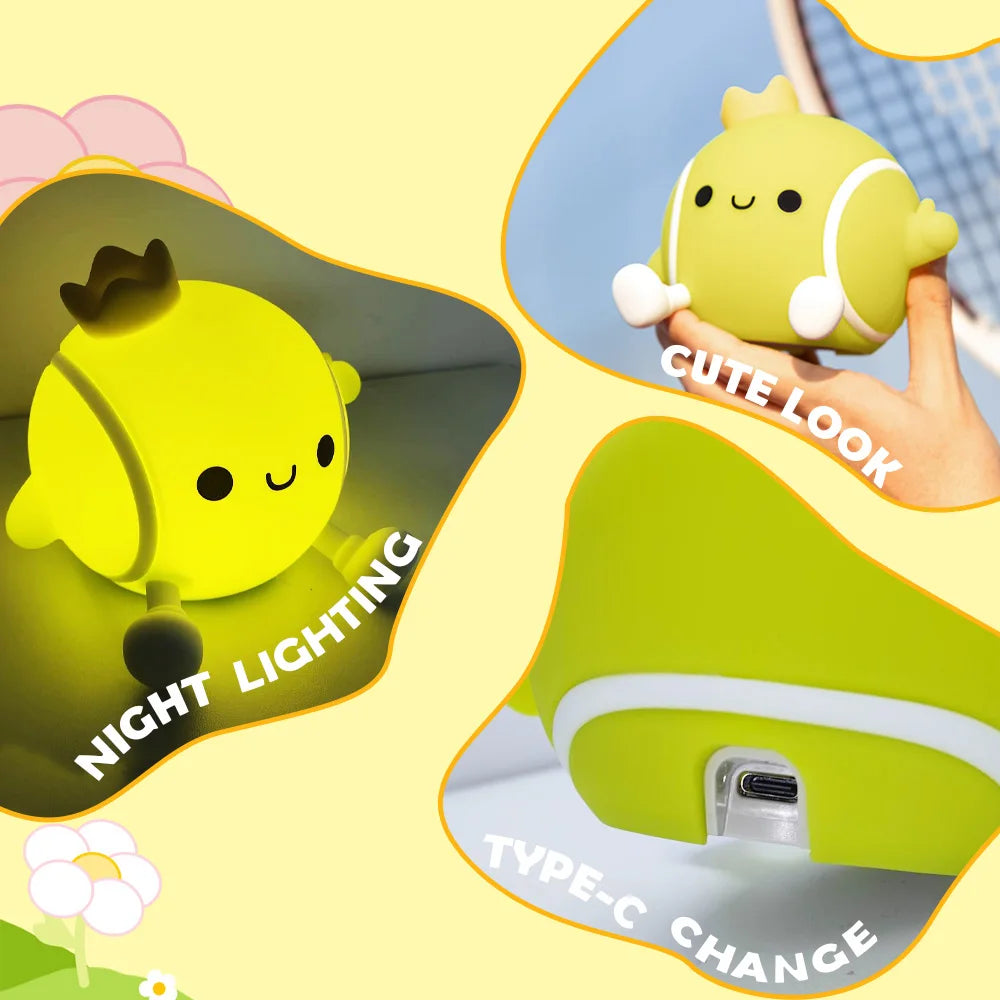 LED Tennis Night Light for Baby Nursery Toddler Fun Football Silicone Sleeping Light Rechargeable Bedside Touch Lamp For Room