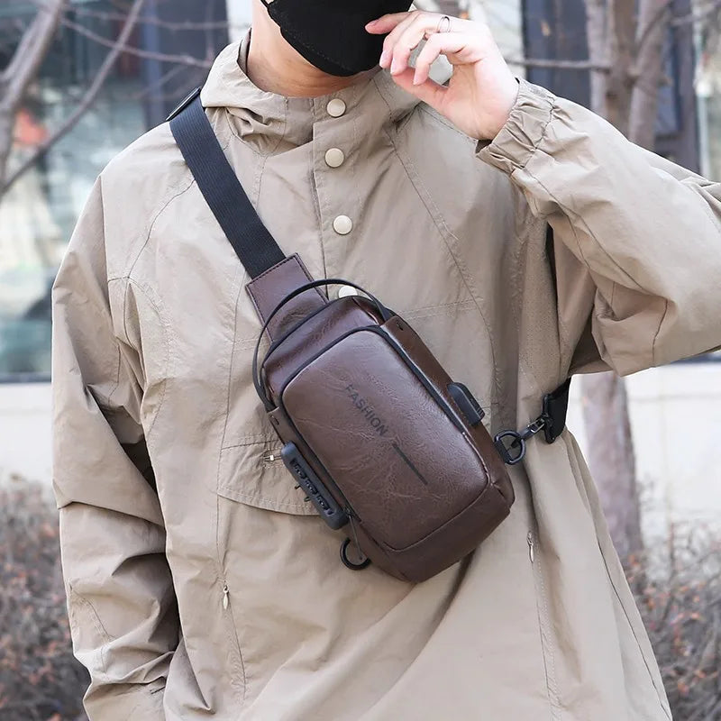Men's Multifunction Anti-theft USB Chest Bag, Sling Shoulder Bag, Password Lock Crossbody Bag Suitable for Cycling