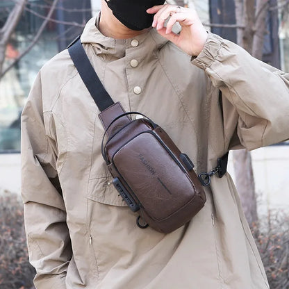 Men's Multifunction Anti-theft USB Chest Bag, Sling Shoulder Bag, Password Lock Crossbody Bag Suitable for Cycling