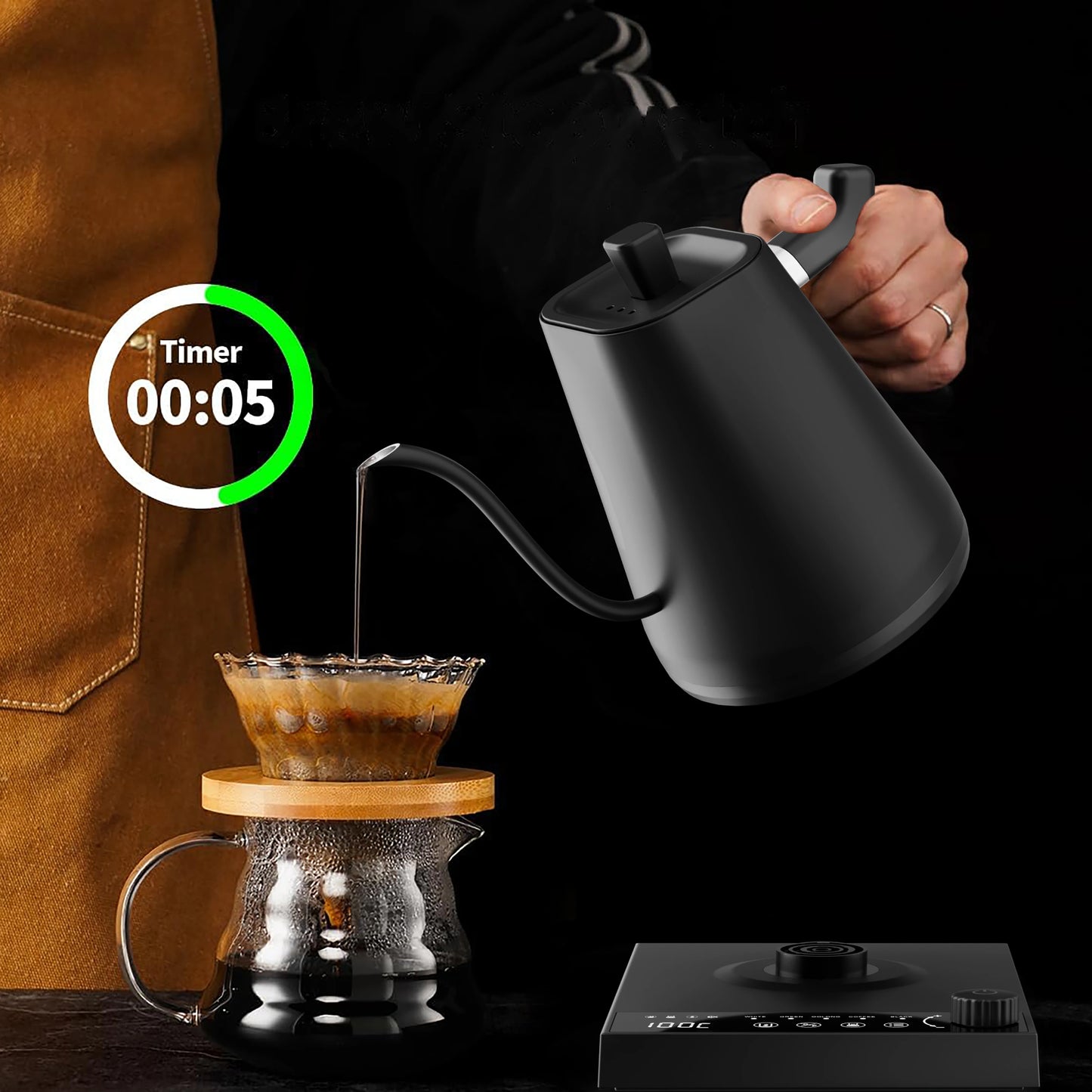 600ml Gooseneck Electric Kettle Hand Brew Coffee Pot Temperature Control Smart Tea Pot Rapid Heating Kettle 220V