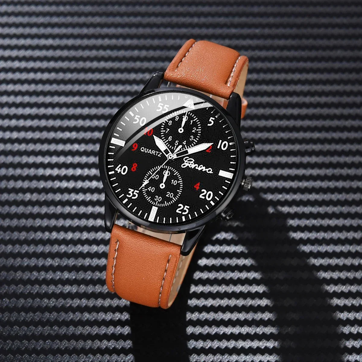 4/2/1pcs Men Sports Watches Set Man Business Quartz Wristwatch Luxury Brown Leather Bracelet Men Casual Clock Watch（NO Box）