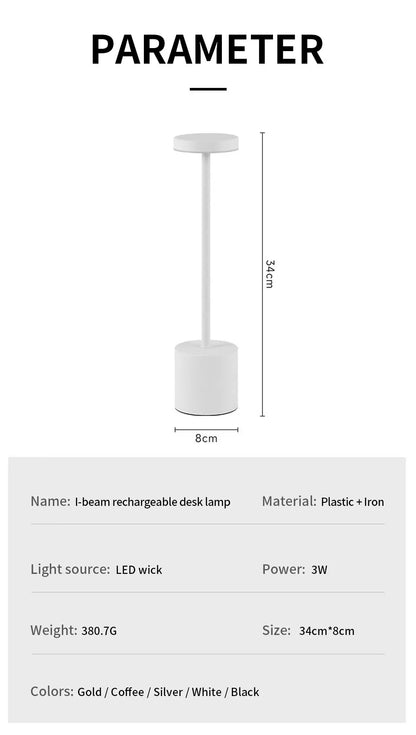 2pcs USB Rechargeable LED Desk Lamp Stepless Dimming Tricolor Touch Night Light Bedside Light Bar Hotel Decoration