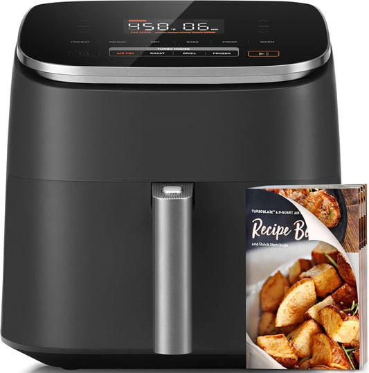 Air Fryer 9-in-1, Compact & Large 6-Qt, Fast Turbo Modes, 90–450°F Precise Heat for Even Results, Up to 95% Less Oil*,Roast,Bake