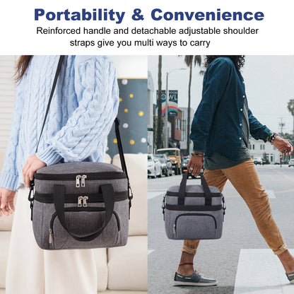 Double Insulated Lunch Bag Layer Portable Thermal Lunch Box Waterproof Picnic Heat Insulating Bag with Adjustable Strap