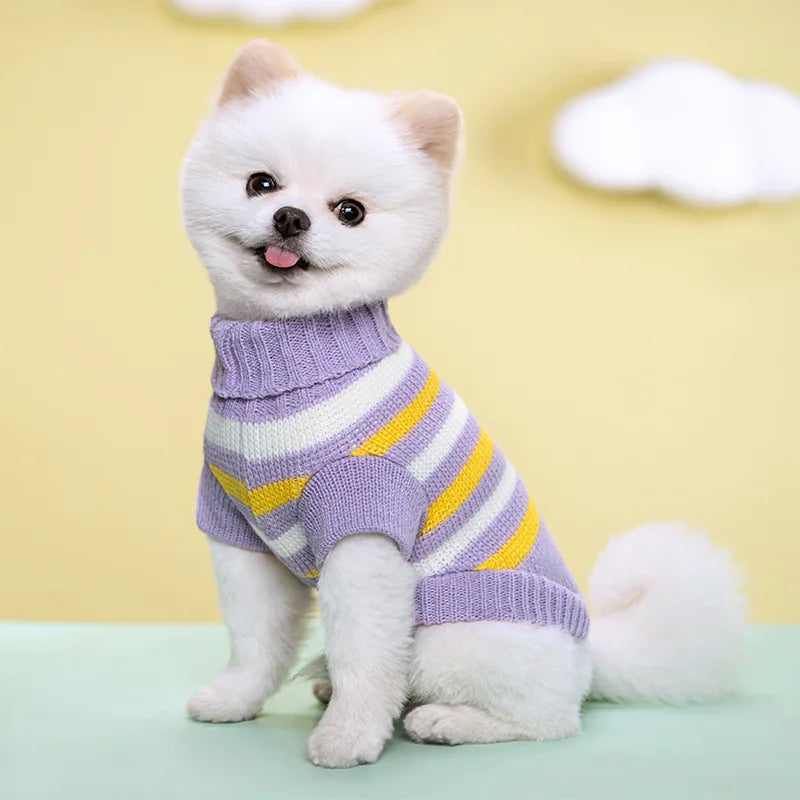 2025 Pet Autumn/Winter Warm Bar Pattern Sweater Elastic Two Leg Collar Dog Cat Knitted Woolen Clothes
