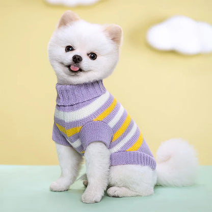 2025 Pet Autumn/Winter Warm Bar Pattern Sweater Elastic Two Leg Collar Dog Cat Knitted Woolen Clothes