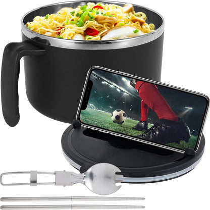 1200ml Ramen Bowl Stainless Steel Noodle Bowl with Lid Heat Resistant Instant Noodles Bowls Cooker Tableware Kitchen Accessorie