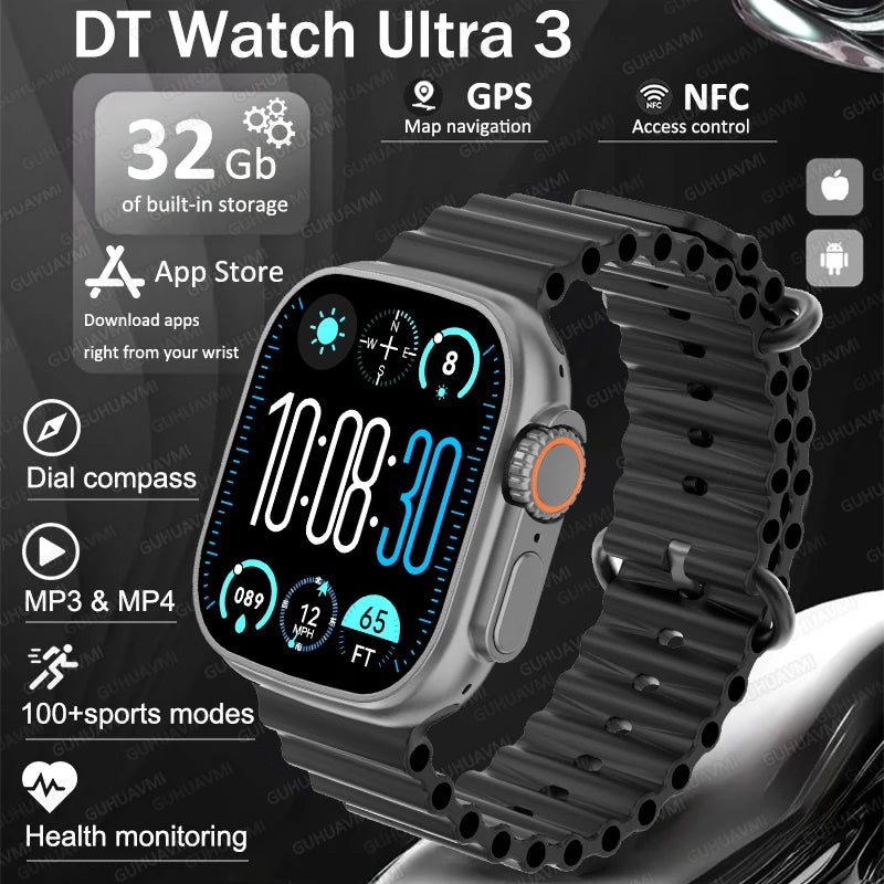 DT Ultra 3 Pro Smart Watch HD AMOLED Screen 32GB MP3 MP4 Player  APP Store GPS Navigator ChatGPT NFC Sports Smartwatch Men Women